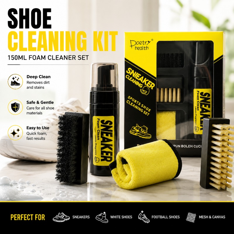 White Sneaker Care Kit - Schuh-Reinigungsset 150ML Schaumreiniger Trockenreinigungsbürste Tuchset für